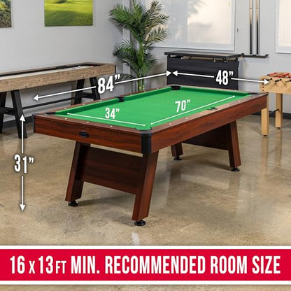 GoSports 7 and 8 ft Pool Tables with Wood Finish - Gray, Black, or Green Felt - Billiards Game Room Table for Adults & Family - Accessories Not Included - style: 7 ft Green
