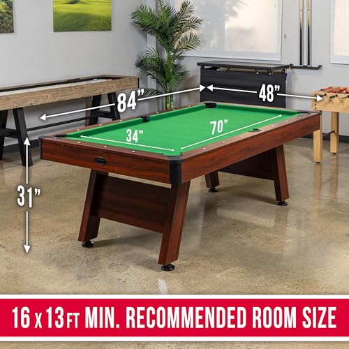 GoSports 7 and 8 ft Pool Tables with Wood Finish - Gray, Black, or Green Felt - Billiards Game Room Table for Adults & Family - Accessories Not Included - style: 7 ft Green
