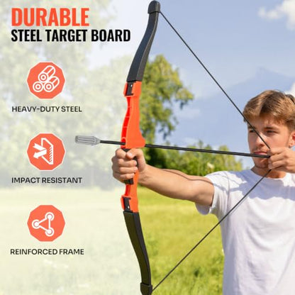 SPOYNAL 5 in 1 Steel Axe Throwing Target Set, Outdoor Target Game with Axes, Throwing Stars, Darts, Lawn Darts, Bow & Arrows, Foldable Steel Frame, Yard Games for Adults, Backyard & Camping