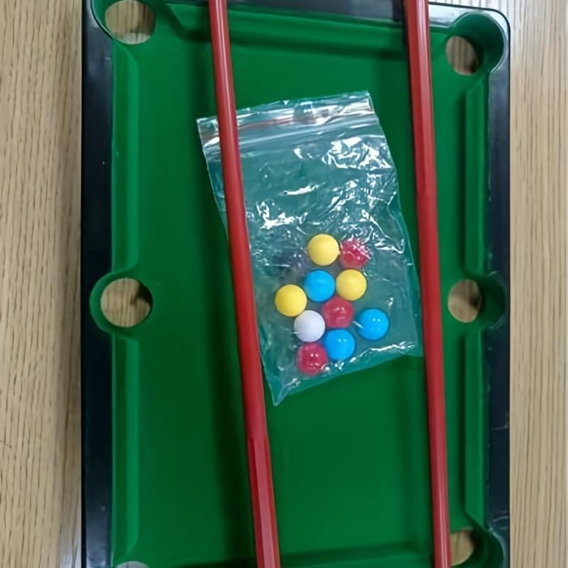 Mini Pool Table, Billiard Game with 11 Balls, 2 Cue and 1 Triangle, Portable Game Table, Table Snooker Game for Stress Relief, Play Set for Kids and Adults