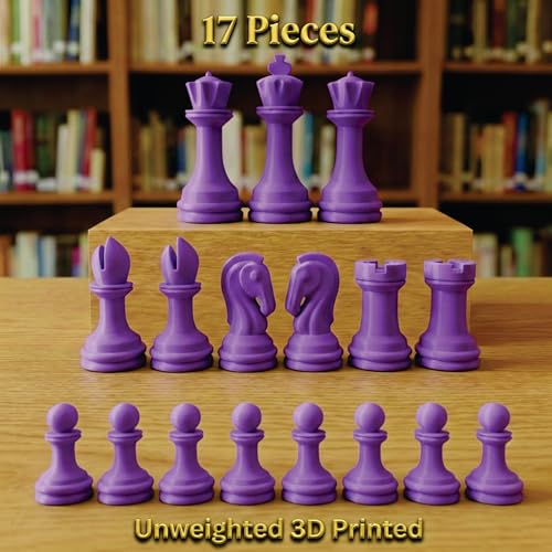Staunton Chess Pieces Half Set, 17 Purple Pieces, 3.75" King | Made in USA - color: Purple