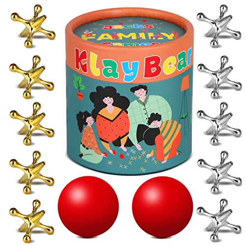 Metal Jacks Game with Ball Set, Classic Jax Game, Nostalgic Old School Game for Kids, Adults & Seniors, Vintage Hand-Eye Coordination Retro Toy & Traditional Family Table Games Set. 10 Jacks & 2 Balls - color: Classic Games