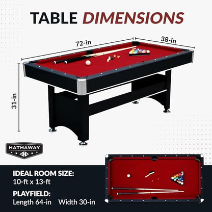 Hathaway Spartan 2-in-1 6ft Pool Table with Ping Pong Top for Game Room – with Red Felt, Engineered Wood Frame, Drop Pockets, Cues, Balls, Triangle, Chalk, Net, Paddles, Balls – Black Finish