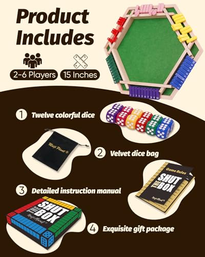 Original Classic 2-6 Player Shut The Box Game, Math Dice Board Game for Family Night Classroom Travel, Wooden Classic Table for Group Kid Adult Senior Camp Party Bar Easy Quick and Fun - size: 6P