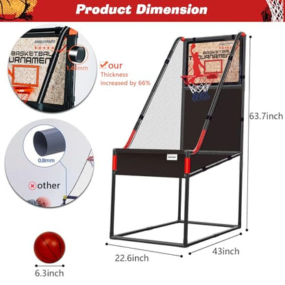 63.7" New Arcade Basketball Game Indoor for Toddlers & Kid 5-7, 8-12 - Basketball Hoop for Kids 3-12 with Wooden Board - Kids Basketball Hoop, Fun Basketball Toys & Gifts for Boys