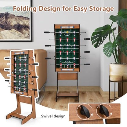 Goplus Folding Foosball Table, 27” Wooden Soccer Game Table with 2 Footballs & Score Keepers, Indoor Outdoor Portable Football Game Set for Adults, Arcades, Bars, Parties, Family Nights