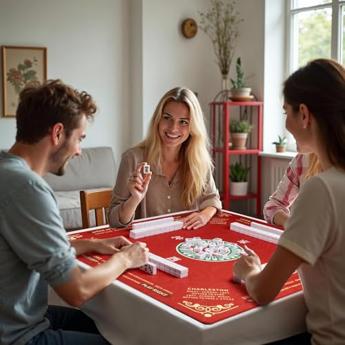 Mahjong Mat 32.4” x 32.4”, 3mm Thick Non-Slip Rubber Back Mahjong Table Mat, Noise Reduction Waterproof Mahjong Game Mat for Table, Mahjong Tile Mat for Cards, Dominoes & Board Games - color: Bright Red
