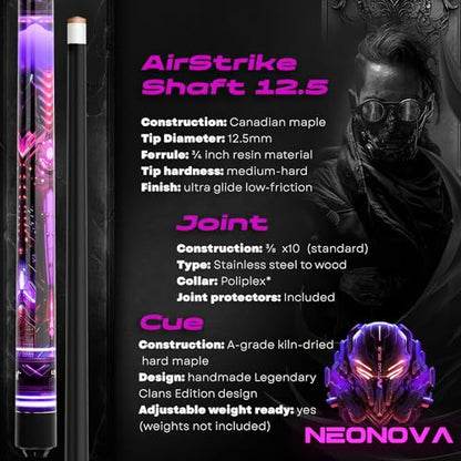 IgnatGames Premium Pool Cue Stick – 58" 2-Piece, Canadian Maple Cue with 12.5mm AirStrike Shaft, Premium Case & Accessories - color: Neonova, size: 20 oz