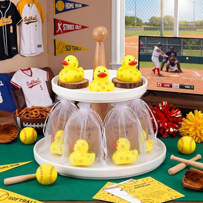 Amyhill 24 Sets Mini Softball Rubber Ducks Gifts Sport Party Favors Tabletop Decoration for Coach Team Gifts Club Gift Player Team Events Decorations Birthday Party Supplies - style: Softball