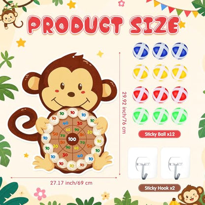 Seenelling Monkey Party Games 30 x 27 Monkey Dart Board with 12 Sticky Balls Toys Jungle Animal Games for Boys Kids Family Theme Birthday Zoo Forest Party Supplies Decorations Favors - size: 30 x 27", style: Monkey
