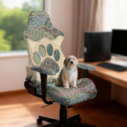 Suobstales Boho Paw Print Gaming Chair Cover with Armrest Covers 4 Pieces Stretch Racing Computer Chair Slipcover Set for Reclining Racing Gaming Chair - color: Boho Paw
