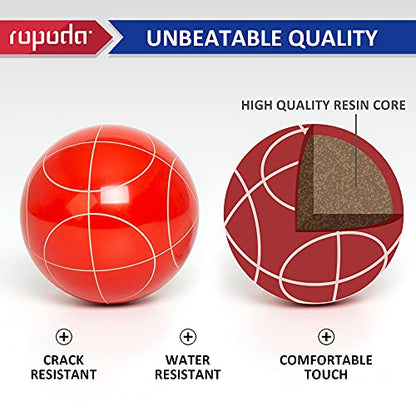 ropoda 90mm Bocce Ball Set with 8 Polyresin Balls, Pallino, Case and Measuring Rope for Backyard/Lawn/Beach/Outdoor, Resin Bocce Ball for Kids Teens Beginners(2 to 8 Players)