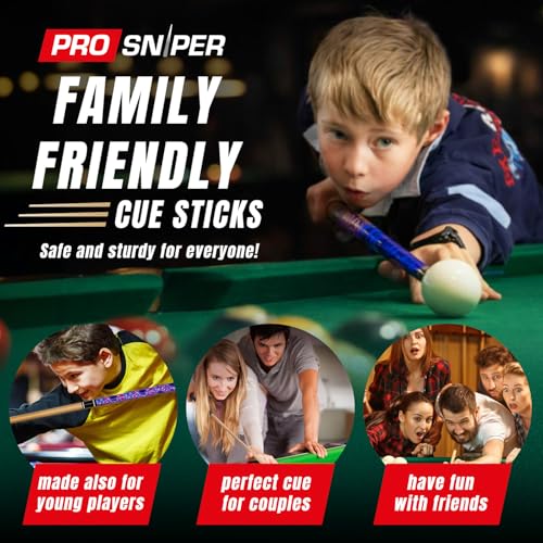 Prosniper Premium Pool Sticks Set of 4 | 58-Inch, 19-Oz Canadian Maple Pool Cue with Low-Deflection Shaft & 4 Extra Chalks | Pro-Grade Billiard Cue for Home & Bar Play - color: Neon Multicolor