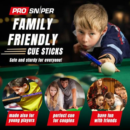 Prosniper Premium Pool Sticks Set of 4 | 58-Inch, 19-Oz Canadian Maple Pool Cue with Low-Deflection Shaft & 4 Extra Chalks | Pro-Grade Billiard Cue for Home & Bar Play - color: Neon Multicolor