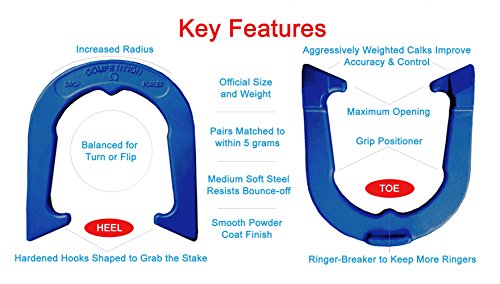 Tournament Pitching Horseshoes - Blue Finish - NHPA Sanctioned for Tournament & League Play - Drop Forged Construction - One Pair (2 Shoes)