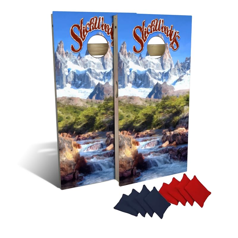 Slick Woody's Professional-Grade Cornhole Boards - 4'x2' Solid Wood Regulation Woodgrain Flag Bean Bag Toss Game with 8 Resin Filled Bags - color: Palette Knife