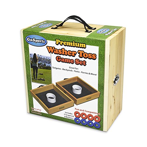 GoSports Premium Birch Wood Washer Toss Game - Portable Set Includes 2 Targets and 8 Washers - For Backyard and Outdoor Acitivies for Family and Adults