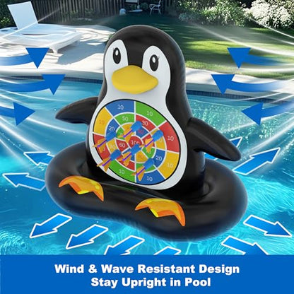 MOONTOY Fun Pool Toys, Inflatable Dart Board Floating Water Game for Kids Ages 4-8 8-12, Outdoor Backyard & Beach Games for Boys Girls Teens and Adults - color: Penguin-black