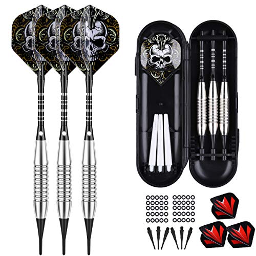 Darts Plastic Tip Set - 18g 21g Colorful Rainbow Soft Tip Darts 50 Anti-Loose O-Rings 6 Shaft (Aluminum/Nylon 45mm) 6 Durable Flights Extra 50 Soft Tips Electronic Dartboard - color: Black-DARTB