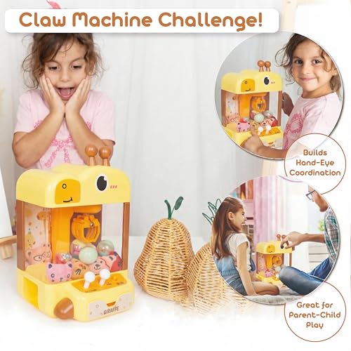 Claw Machine for Kids - Mini Arcade Game - Vending Machine - Candy Grabber Toys - Silent Mode, Lights, USB - Plush Toys & Easter Eggs, Surprise Stickers - Fun Gift for Kids, Boys & Girls (Giraffe) - style: Giraffe