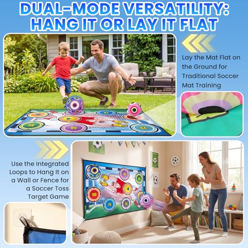 Soccer Training Mat, Soccer Kick Trainer with 2 Soft Soccer Ball Indoor Outdoor Sticky Soccer Ball Game Toss Soccer Target Game Great Gifts for Boys Girls