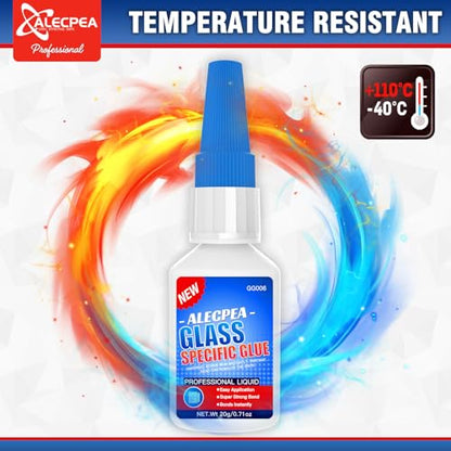 ALECPEA 20g Glass Glue - Crystal Clear Invisible Adhesive for Glass Repair, Jewelry & Art - Waterproof & Heat-Resistant Bond for Mirrors, Crystals & Glassware - Quick 15s Set with 3 Precision Tips - size: 20g/1Pack, style: Glass Glue