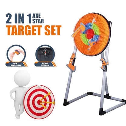 Contixo TS1 Axe Throwing Bristle Target Set for Kids, 2-in-1 Board Family Carnival Party Fun Toy with 4 Foam Axes, 4 Triangle Darts for Boys & Girls Gift Family Indoor Outdoor Backyard Game Foldable