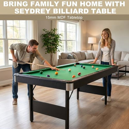 Seydrey 6-Foot Portable Foldable Pool Table with All Accessories – Compact Billiards Table for Home, Game Room, Apartment - color: Single