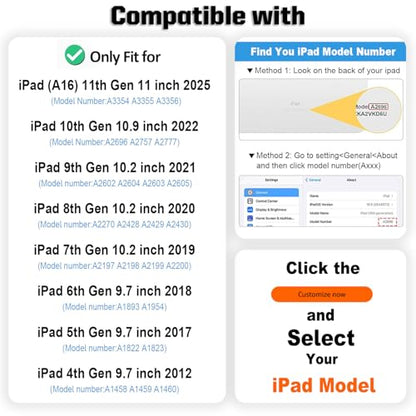 Custom Name/Number Case for iPad (A16) 11th Gen 11 inch 2025 & 10th 10.9 inch 2022 & 9th/8th/7th Gen 10.2 inch 2021/2020/2019,with Hockey Lover's,with Pencil Holder(Boston Black) - color: Boston Black, size: iPad Series