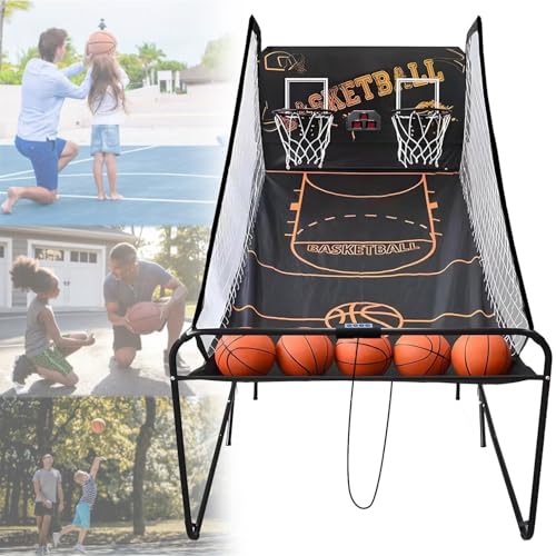 Basketball Arcade Game,Electronic Scoring Dual Shot Arcade Basketball,Folding Double Basketball Shooting Machine (A) - color: A