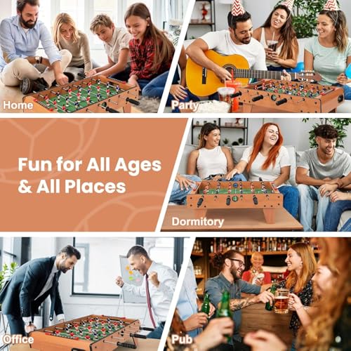 GLACER 27’’ Foosball Table, Wooden Tabletop Soccer Games w/ 2 Footballs & 18 Soccer Keepers, Mini Football Game Set for Adults & Kids, Game Room, Recreational Room, Party, Family Night, Bar Play