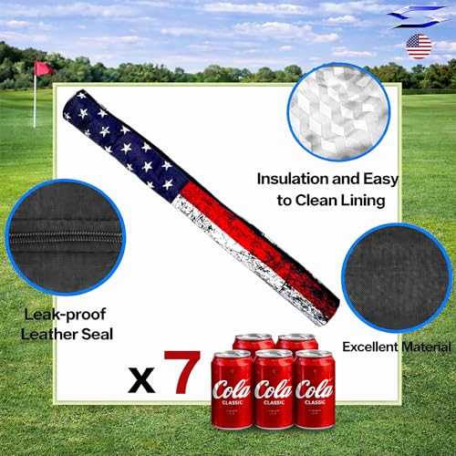 Polar Caddy Insulated Golf Bag Cooler Sleeve – Discreet 7 Can Beverage Chiller Full Length Zipper Adjustable Shoulder Strap Hidden Golf Cooler Bag Fits Most Cart Standard Bags - color: Distressed Flag