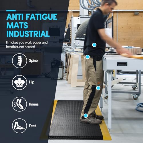 3 x 5 FT Anti Fatigue Mats Industrial 15/16 Inch Thick Soft Sponge Ergonomic Mat Durable Heavy Duty Diamond Plate Work Mat for Standing Non Slip Industrial Grade Floor Mat for Leg & Back Pain - size: 59.9"L x 36.2"W x 0.9"Th