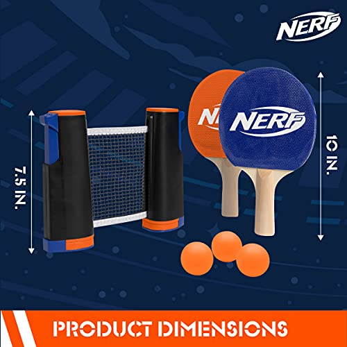 NERF 7-Piece Retractable Tabletop Tennis Game Set, Play Almost Anywhere with Expandable Net, 2 Paddles and 3 Balls, Includes Convenient Portable Drawstring Bag, Birthday & Father’s Day Gift