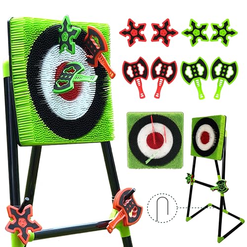 BunnyBoo Family Axe Throwing Game for Backyard Fun | Safe Bristle Target Set with 4 Axes & 4 Darts for Kids & Adults | Lightweight & Portable for Carnival, Camping, Party and Indoor/Outdoor Games - color: green