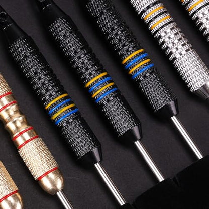 Turnart Darts Metal Tip Set - Steel Tip Darts Darts Set Professional Metal Darts 12 pcs 22/24 Grams Pro Dart Set with Stylish Case Aluminum Shafts Extra 9 Flights - color: Gold / Black