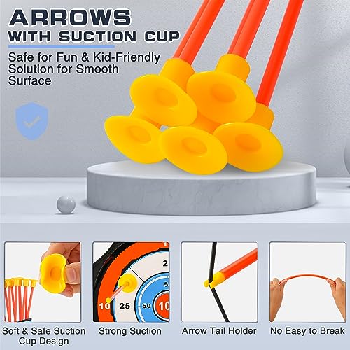 Outdoor Sport Toys Light Up Archery & Toddler Basketball Hoop and Tee Ball Set for Boy Bow and Arrow Set with 10 Suction Cup Arrows Baseball Tee with Automatic Pitching Machine Christmas Birthday Gift
