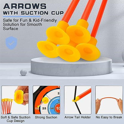 Outdoor Sport Toys Light Up Archery & Toddler Basketball Hoop and Tee Ball Set for Boy Bow and Arrow Set with 10 Suction Cup Arrows Baseball Tee with Automatic Pitching Machine Christmas Birthday Gift