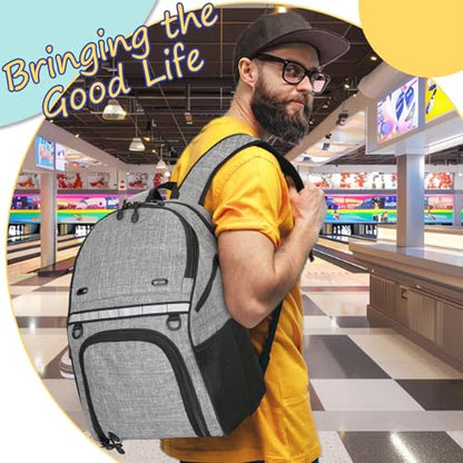Goloni Bowling Backpack,Single Ball Bowling Bag with Shoe Compartment Up to Size 16,Bowling Bag with Padded Ball Holder - color: Grey