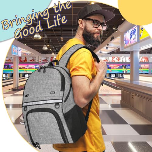 Goloni Bowling Backpack,Single Ball Bowling Bag with Shoe Compartment Up to Size 16,Bowling Bag with Padded Ball Holder - color: Grey