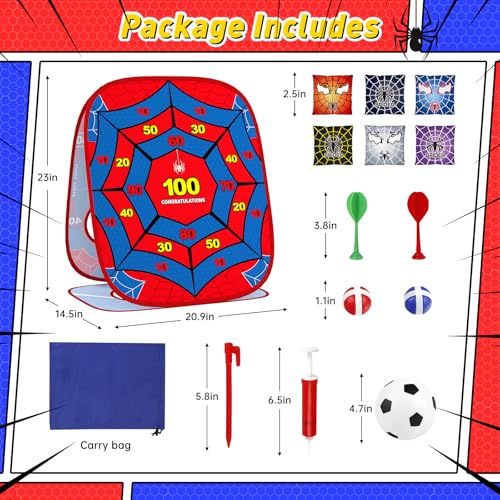4-in-1 Spider Bean Bag Toss Game for Kids, Kids Cornhole Game Set Indoor Outdoor Toys for Boys Girls Ages 3-8, Football Toss Sticky Ball Dart Game, Backyard Lawn Beach Birthday Party Gift