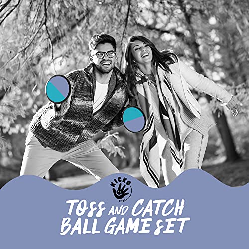 Kicko Toss and Catch Ball Game - Purple and Teal -Paddle Balls with Catcher Mitts, Hard and Soft Tennis Balls, & Travel Case - for Kids Indoor or Outdoor Team Sports, Backyard or Beach NEW & Improved