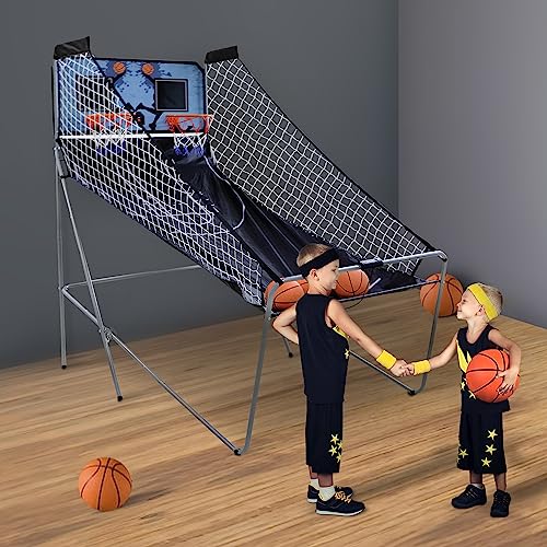 LEMY Folding Arcade Basketball Game Indoor, Dual Shot Sport 2 Player with Electronic Scoring System & 4 Balls