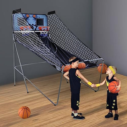 LEMY Folding Arcade Basketball Game Indoor, Dual Shot Sport 2 Player with Electronic Scoring System & 4 Balls
