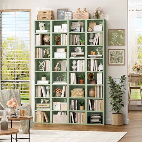 FOTOSOK 8-Tier Media Tower Rack, 11.6 X 9.3 X 70.9 Inches CD DVD Slim Storage Cabinet with Adjustable Shelves, Tall Narrow Bookcase Display Bookshelf for Home Office, Green - color: Green