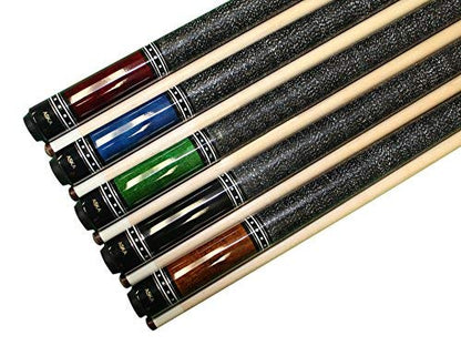 ASKA Set of 5 Pool Cue Sticks 58", 2-Piece Construction, 5/16x18 Joint, Hard Rock Canadian Maple, 13mm Hard Glued On Tip, Mixed Weights and Colors, Choice of Style