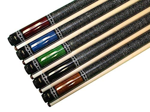 ASKA Set of 5 Pool Cue Sticks 58", 2-Piece Construction, 5/16x18 Joint, Hard Rock Canadian Maple, 13mm Hard Glued On Tip, Mixed Weights and Colors, Choice of Style - style: L9
