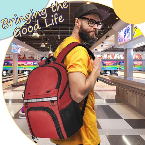 Goloni Bowling Backpack,Single Ball Bowling Bag with Shoe Compartment Up to Size 16,Bowling Bag with Padded Ball Holder - color: Red