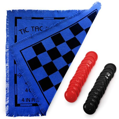 Yarlung Giant Checkers Set Tic Tac Toe Game, 3 in 1 Jumbo Checkers Game Board for Family Camping, Yard, Lawn Games, 2 Players, Blue Reversible Rug