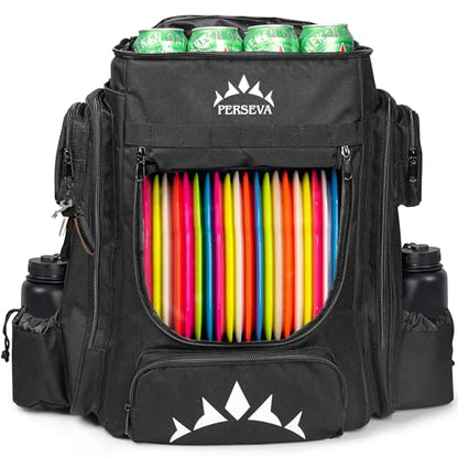 Lightweight Frisbee Disc Golf Bag with Cooler for Large Storage – Disc Golf Carry Bag with Comfortable Strap, Extra Padding & Multiple Pockets for Water Bottles, 18 Frisbee Disk, 12 Cans